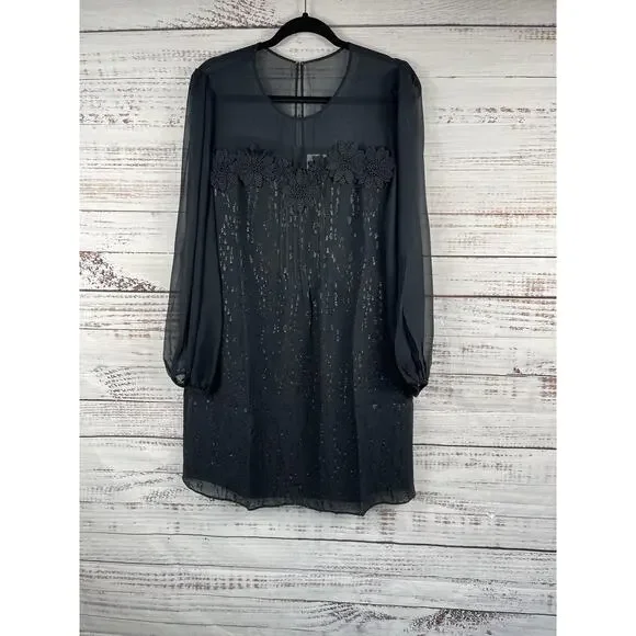 Lilly Pulitzer Dress Women's 12 Black Silk Sheer Sleeve Metallic Beaded Shift - Picture 1 of 8